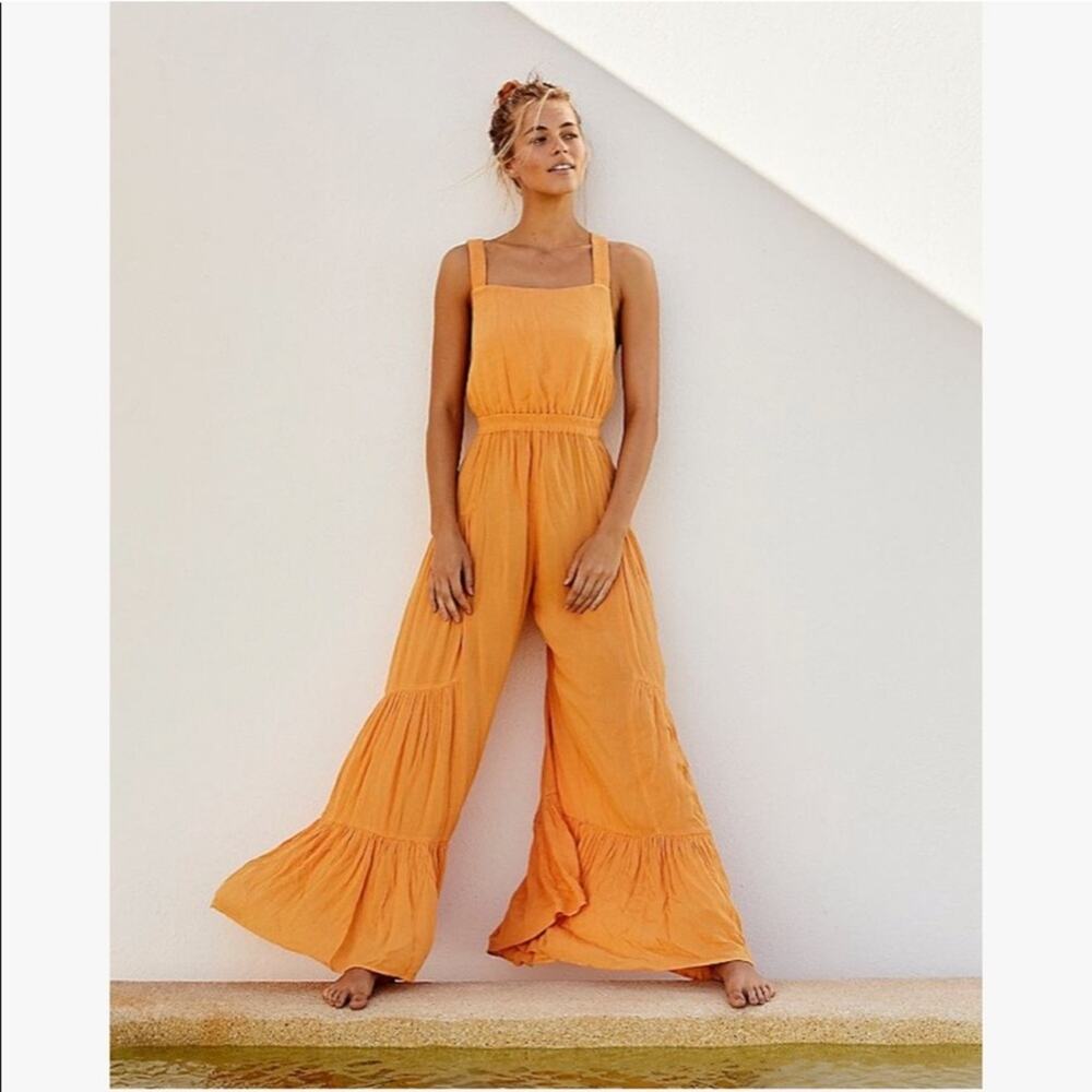 Free People Orange Selfie Worthy Maxi Jumpsuit